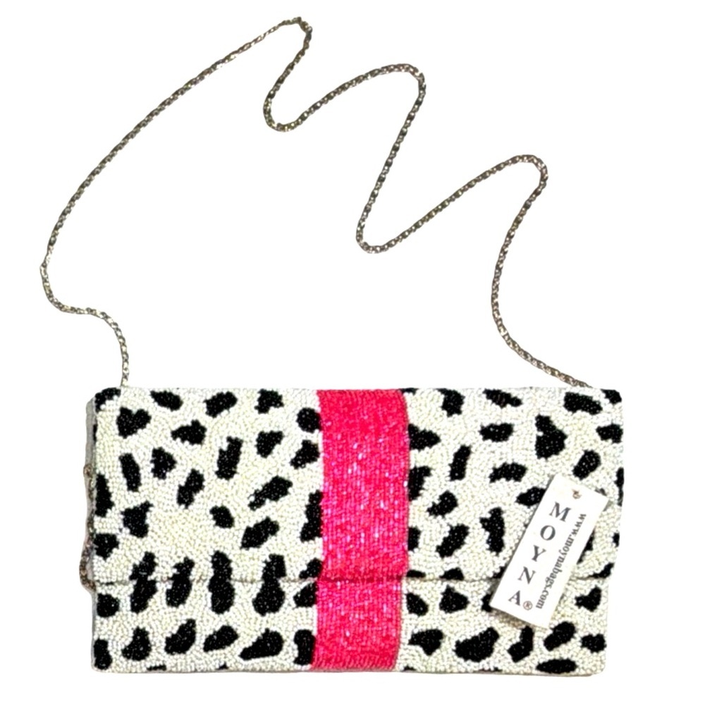 Moyna Hand-Beaded Leopard Clutch with Chain Strap